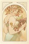ALPHONSE MUCHA (1860-1939). [FRUIT AND FLOWER.] Two decorative panels. 1897. Each approximately 26x17 inches, 67x43 cm.